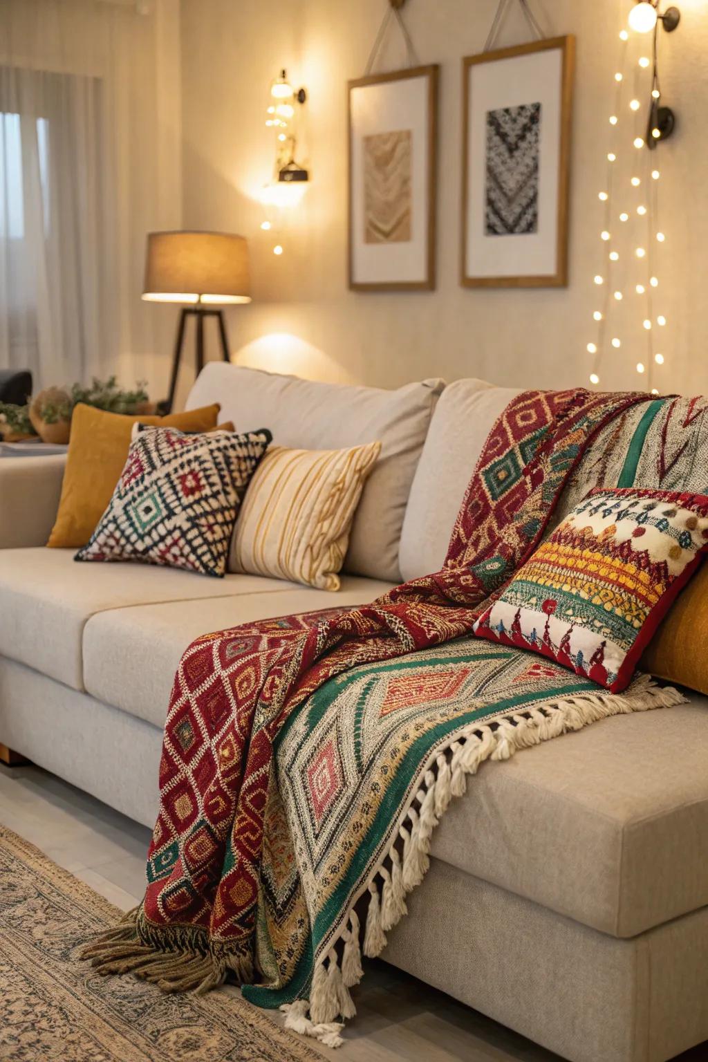 Patterns on a sectional bring dynamic energy to the space.