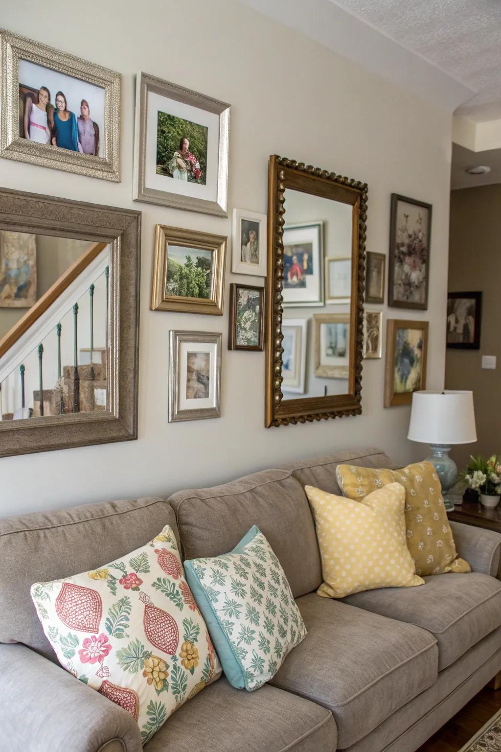 Reflective panes magnify the lighting throughout spaces where pictures are set up.