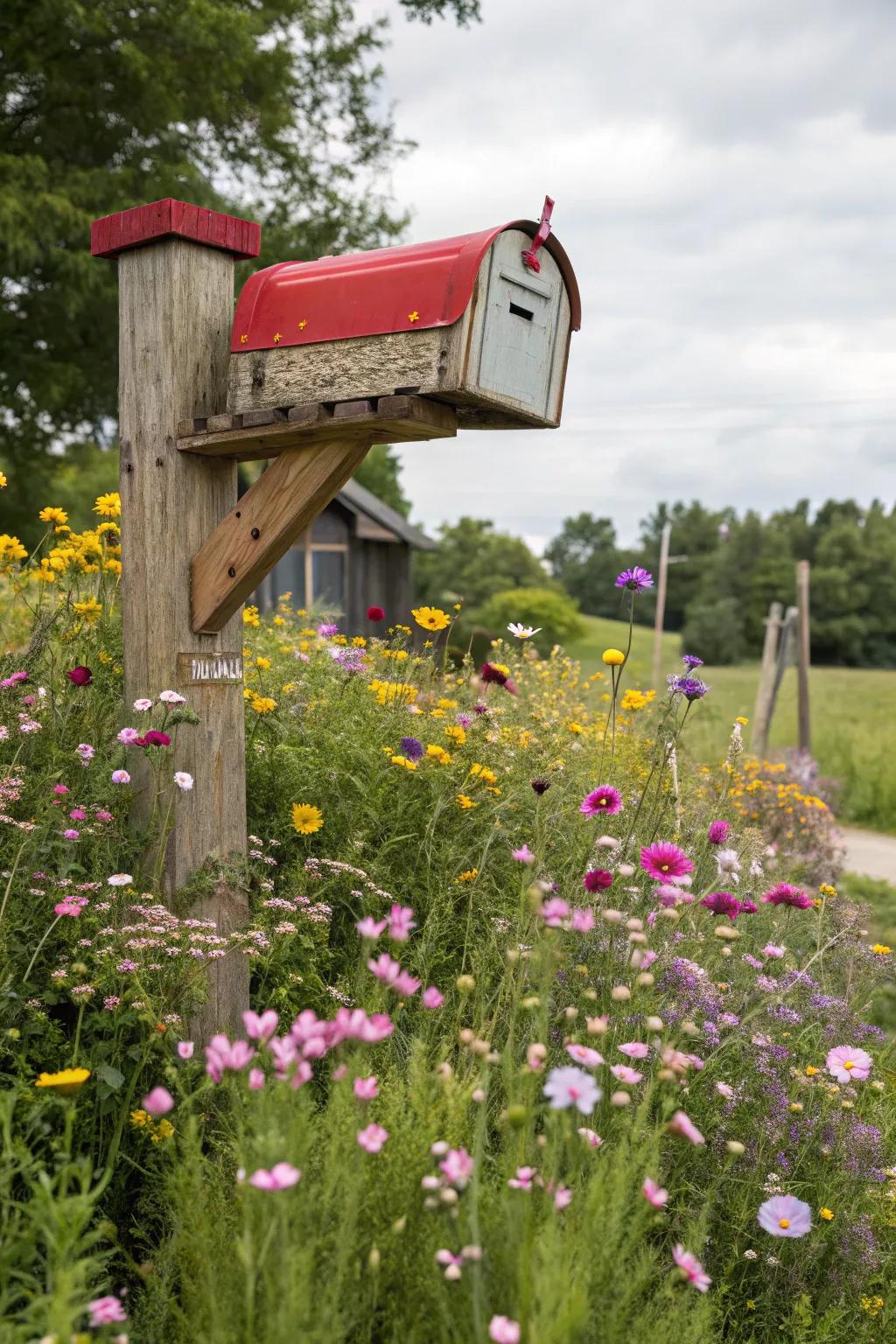 Untamed blooms provide a vibrant and whimsical allure to your mailbox area.