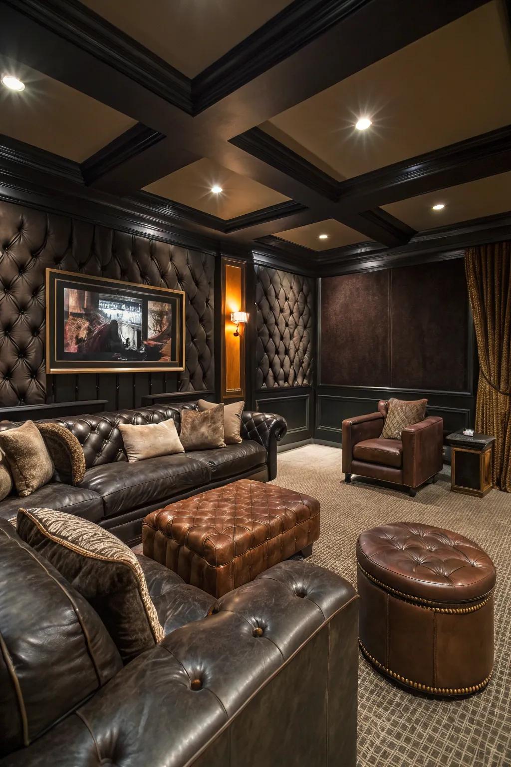 Sumptuous textures intensifying the depth within the man cave.