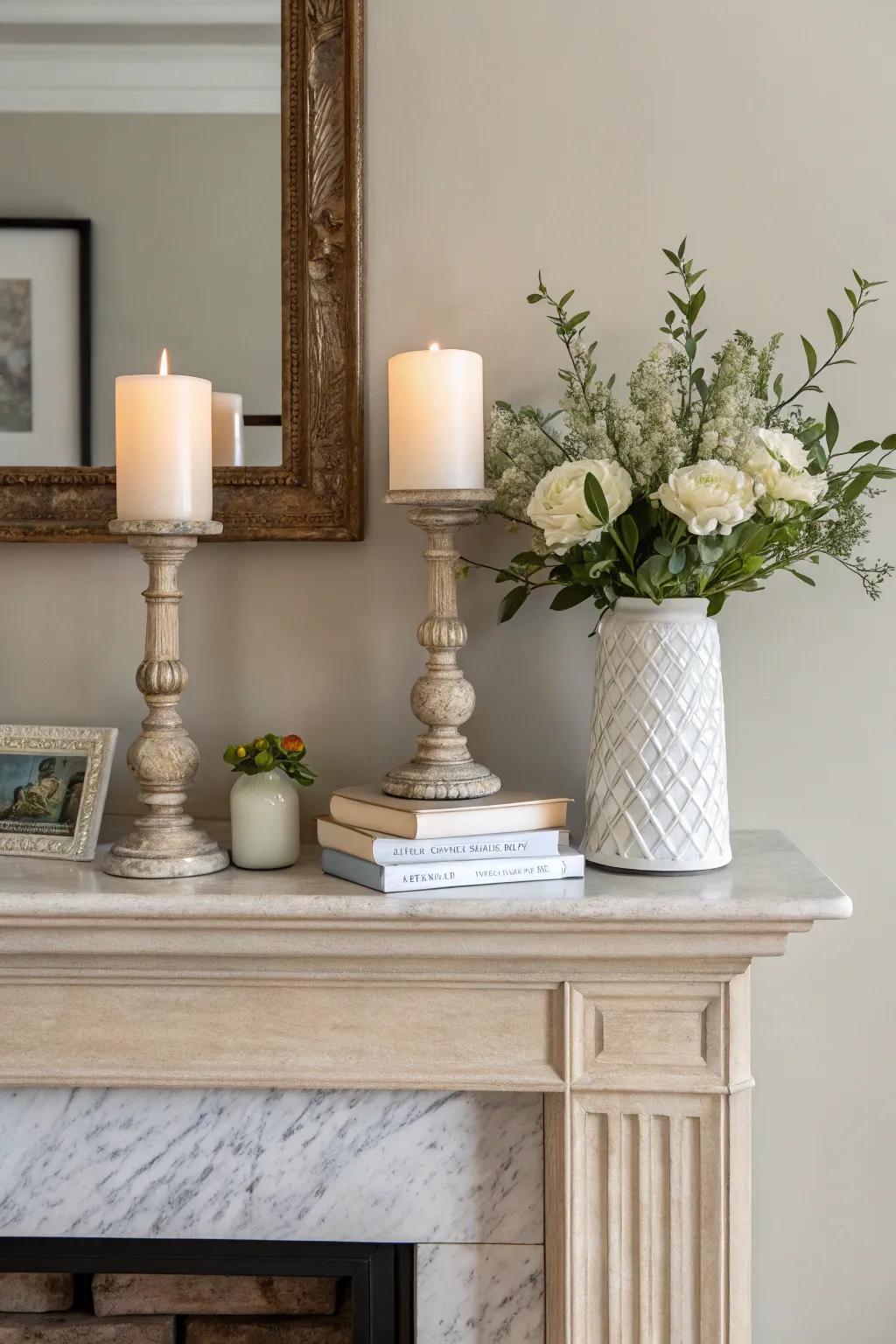 Understated elegance adds a classy minimalist mantel.