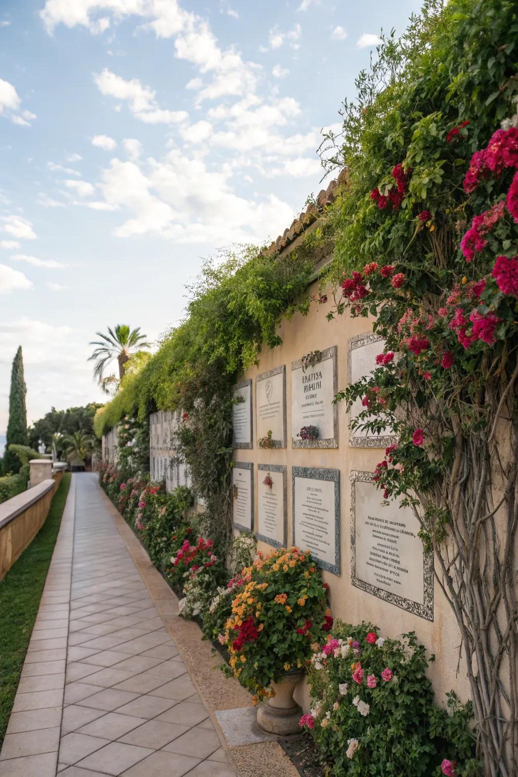 A tranquil garden memorial partition merging nature with cherished recollections.