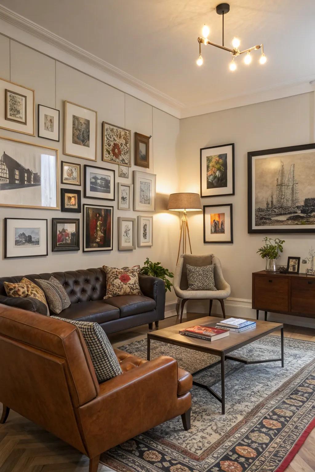 A gallery wall offers a dynamic way to add personalization to your space.