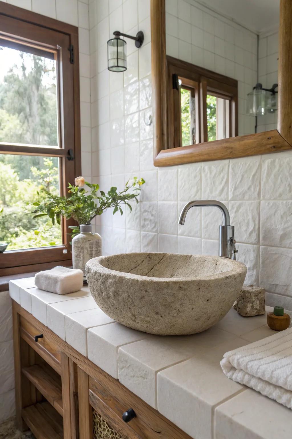 A stone sink gives off natural authenticity.