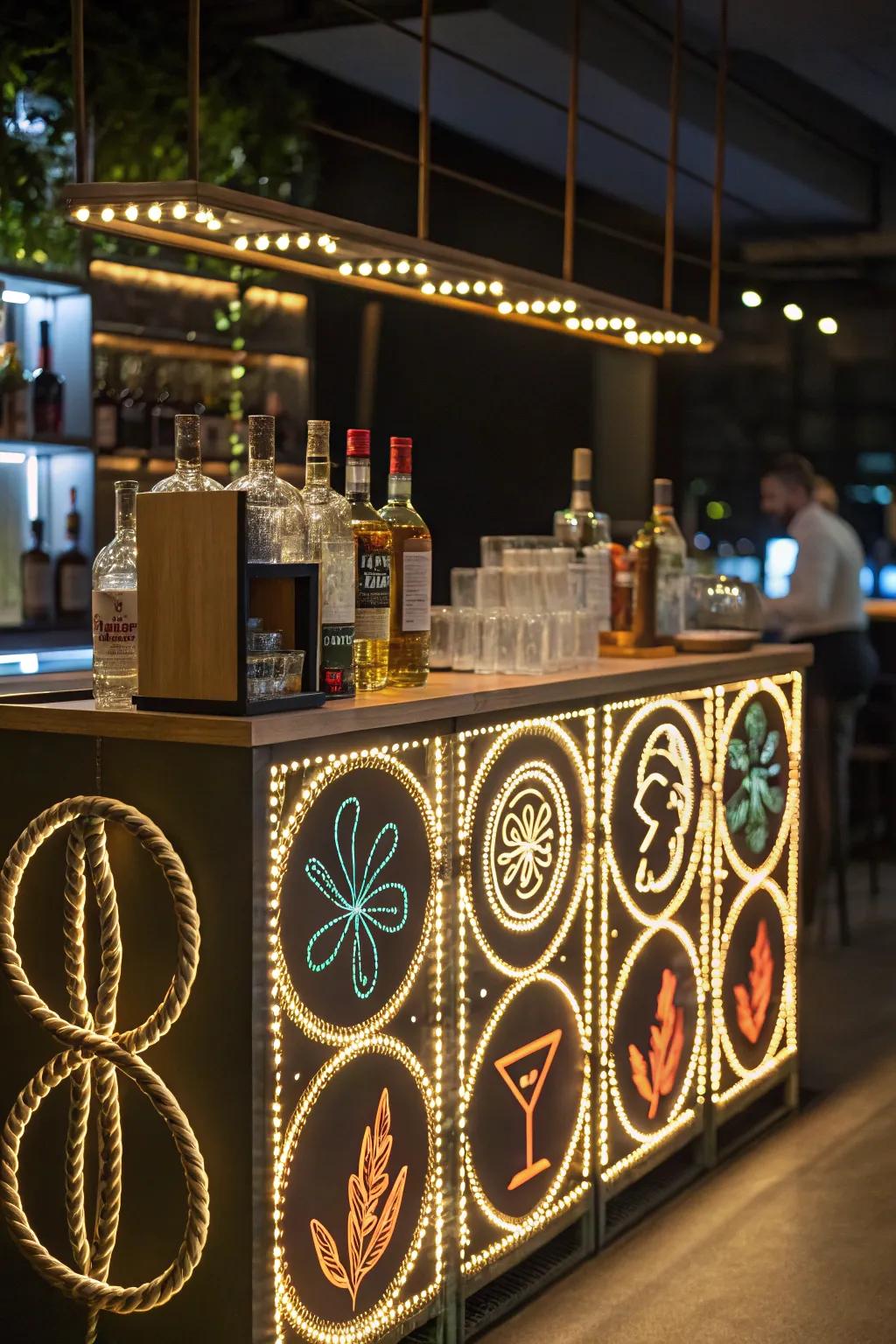 Rope illumination injects creative flair into the home bar.