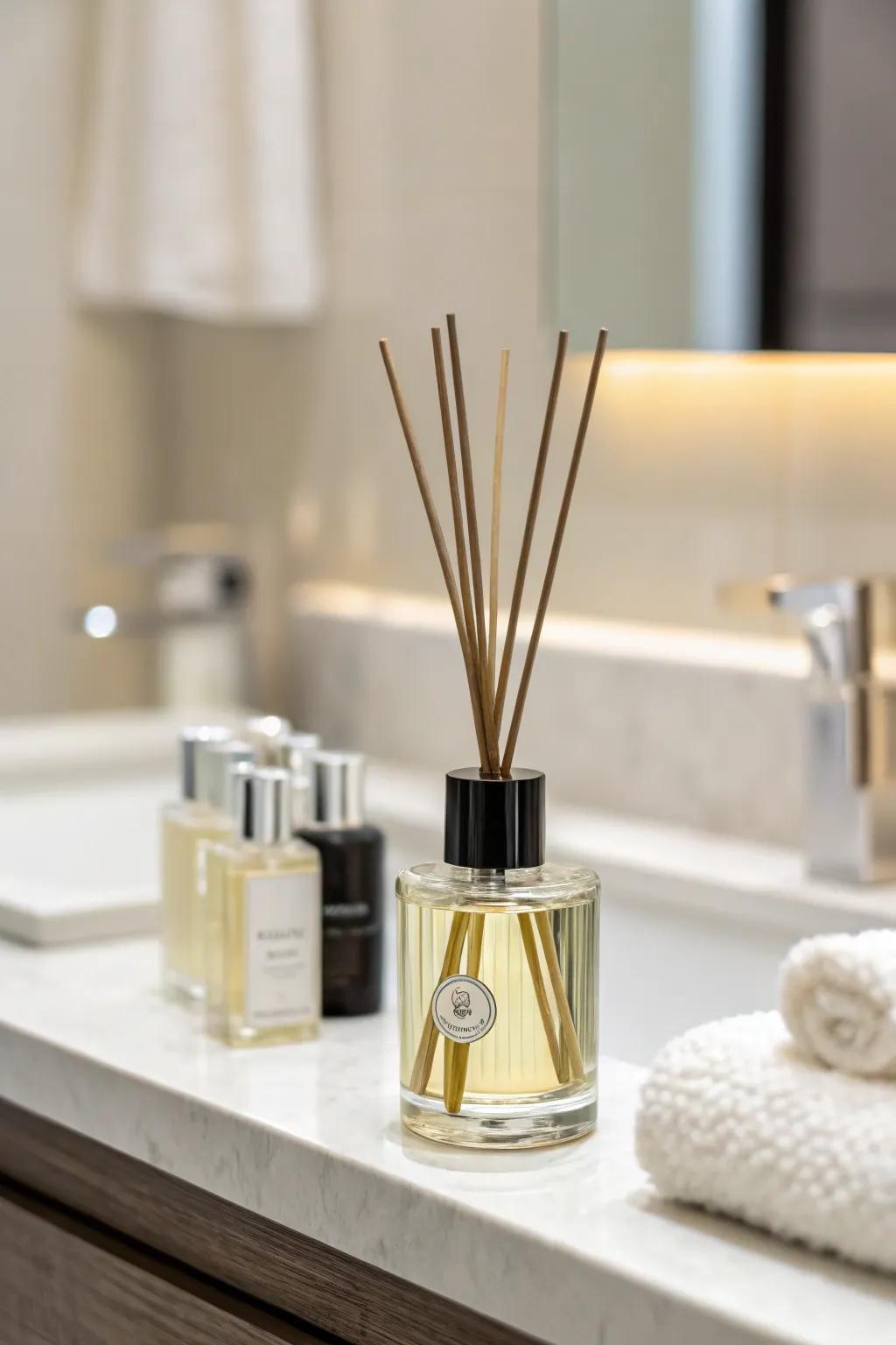 A scent releaser adds fragrance and style to the bathroom.