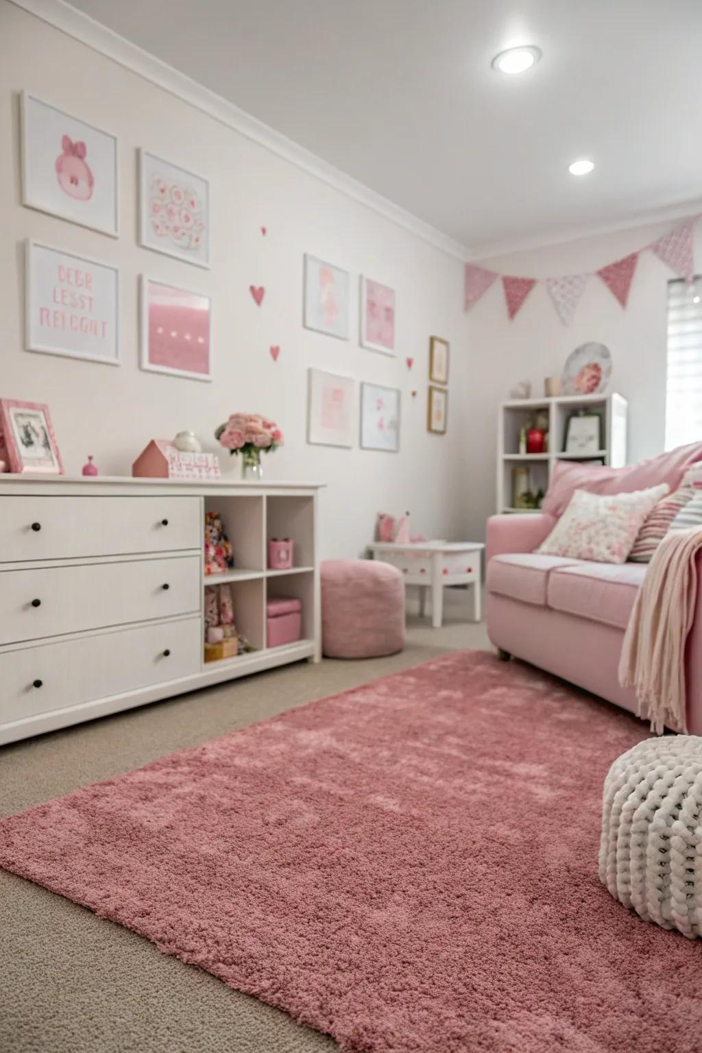 A room saturated in a single color theme, including the floor covering, for a unified look