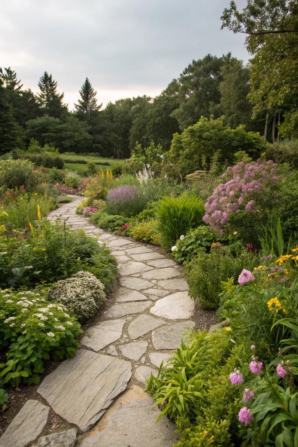 Both function and aesthetic appeal are provided by stone walkways.