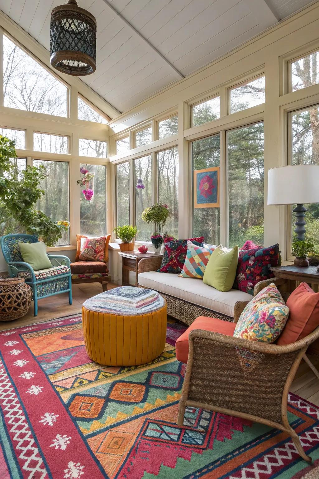 An eclectic mélange of designs begets a personalized and dynamic sunroom.