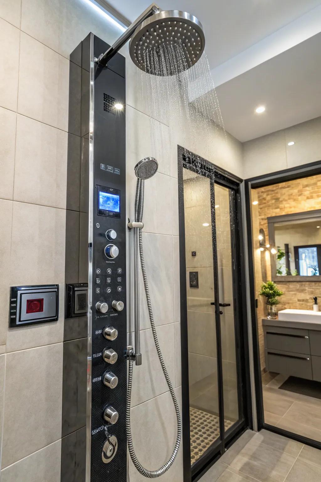 A current bathing space equipped with clever technology for an elevated experience.