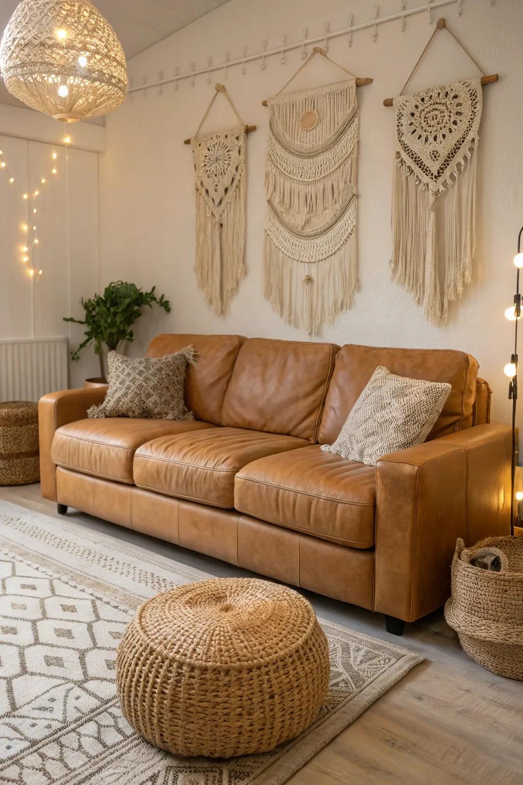 Bohemian elements contribute charm and creativity to a lounge area.