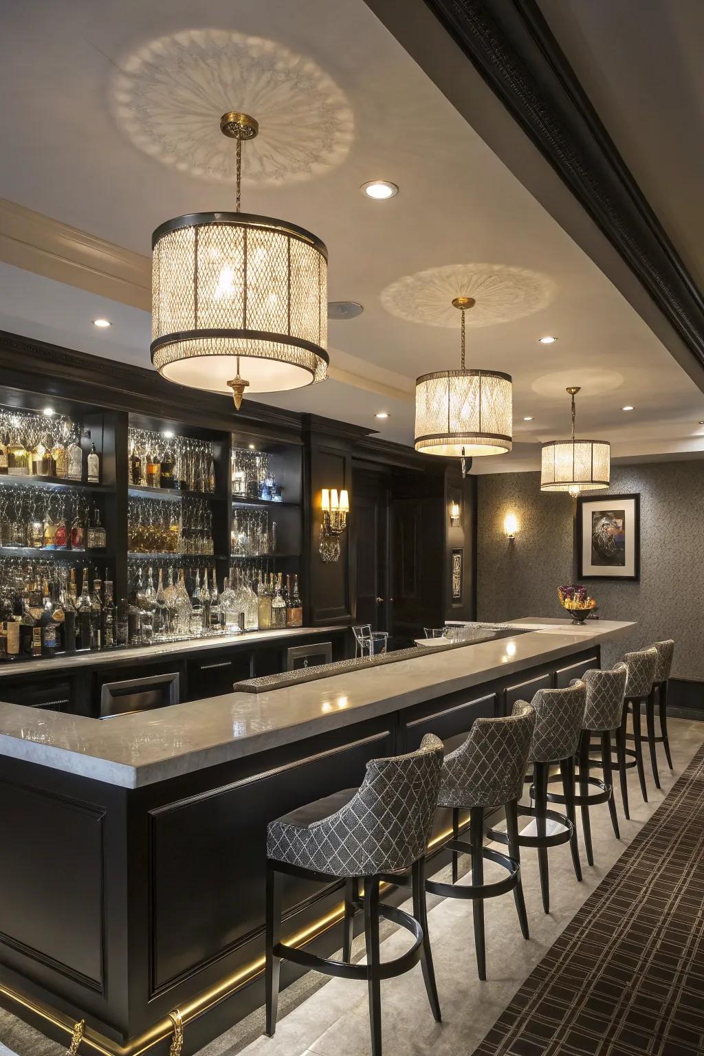 Declaration illumination appends drama to your modern home bar.