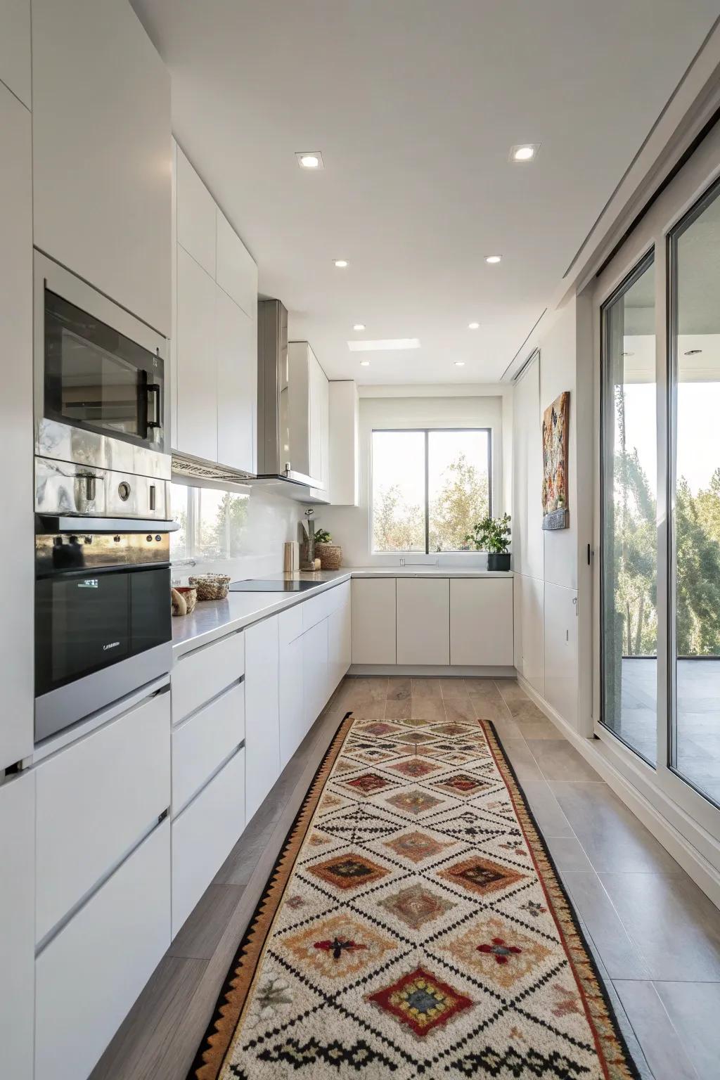 A stylish floor covering adds warmth and personality to the kitchen.