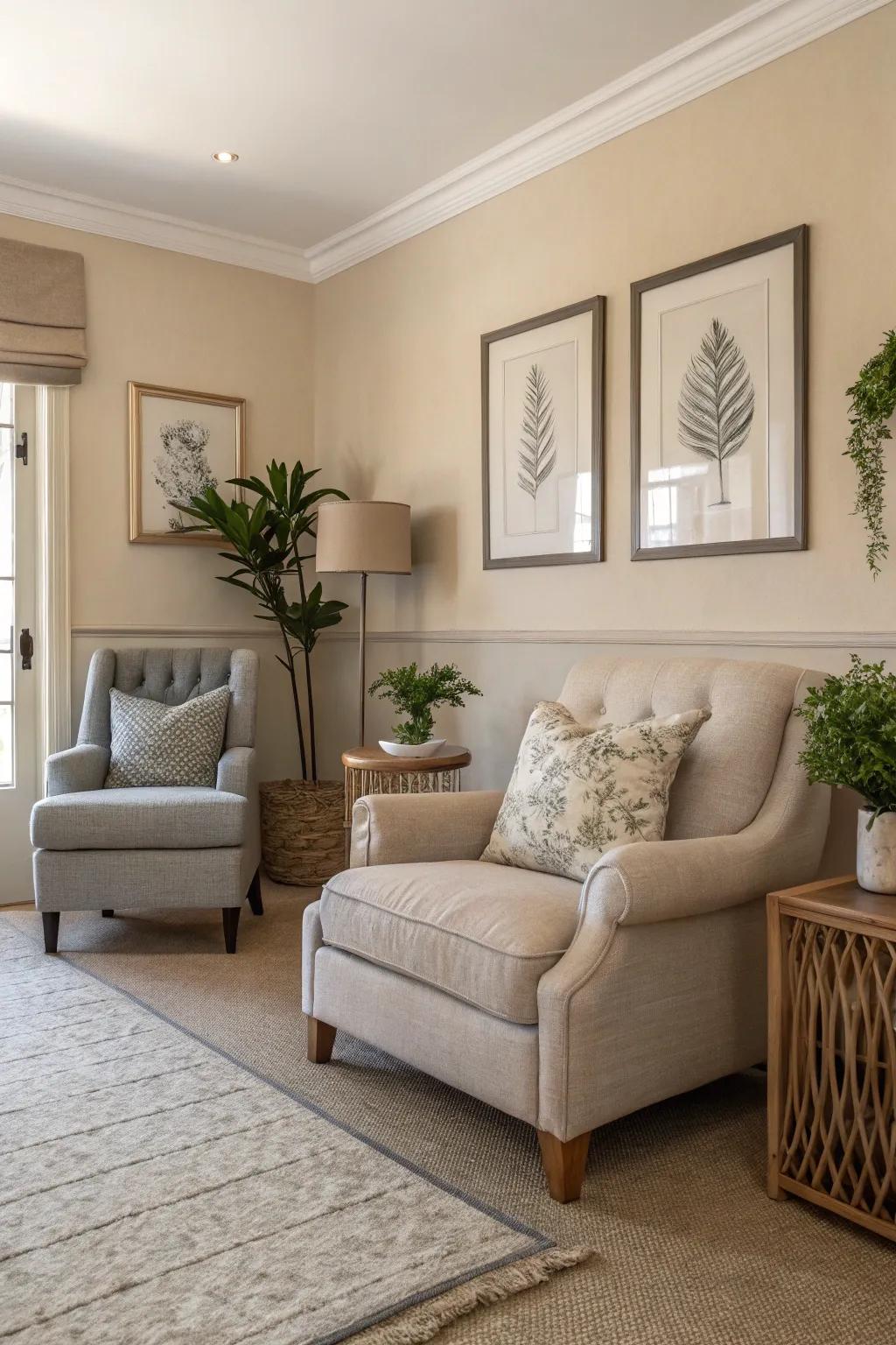 Subdued tones fashion a serene and peaceful environment.