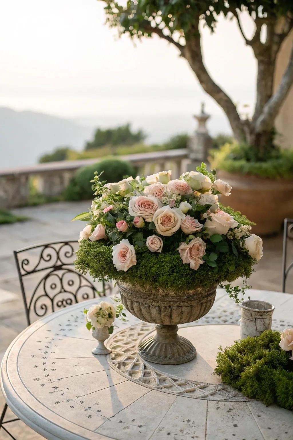 Sun rose centerpieces brighten any outdoor dining setting.