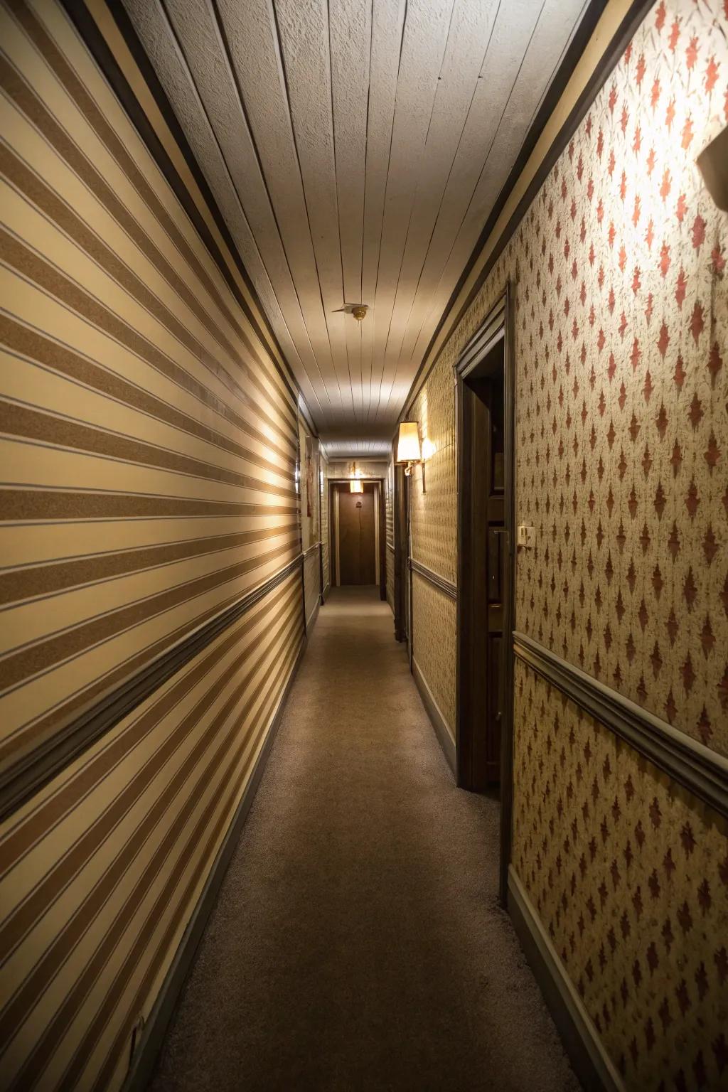 Horizontal lines can cleverly broaden the perception of a hallway.