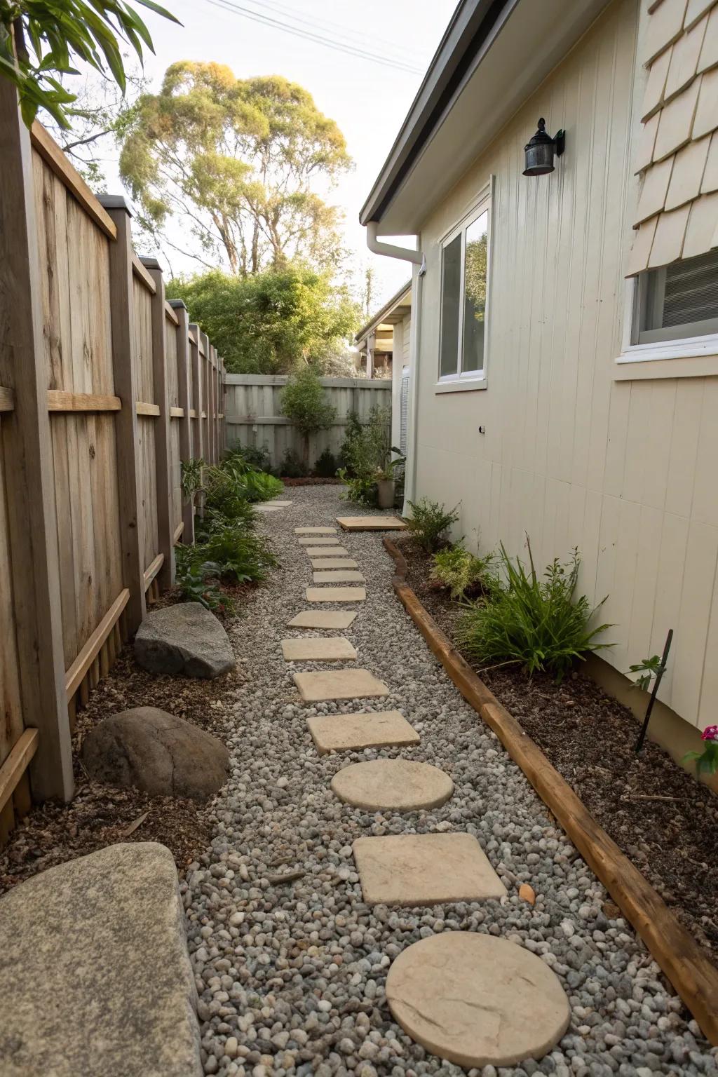 Rock gives a snazzy, low-upkeep option in contrast to grass.