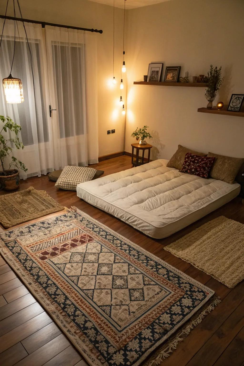Rugs help to delineate the area while adding warmth and texture.