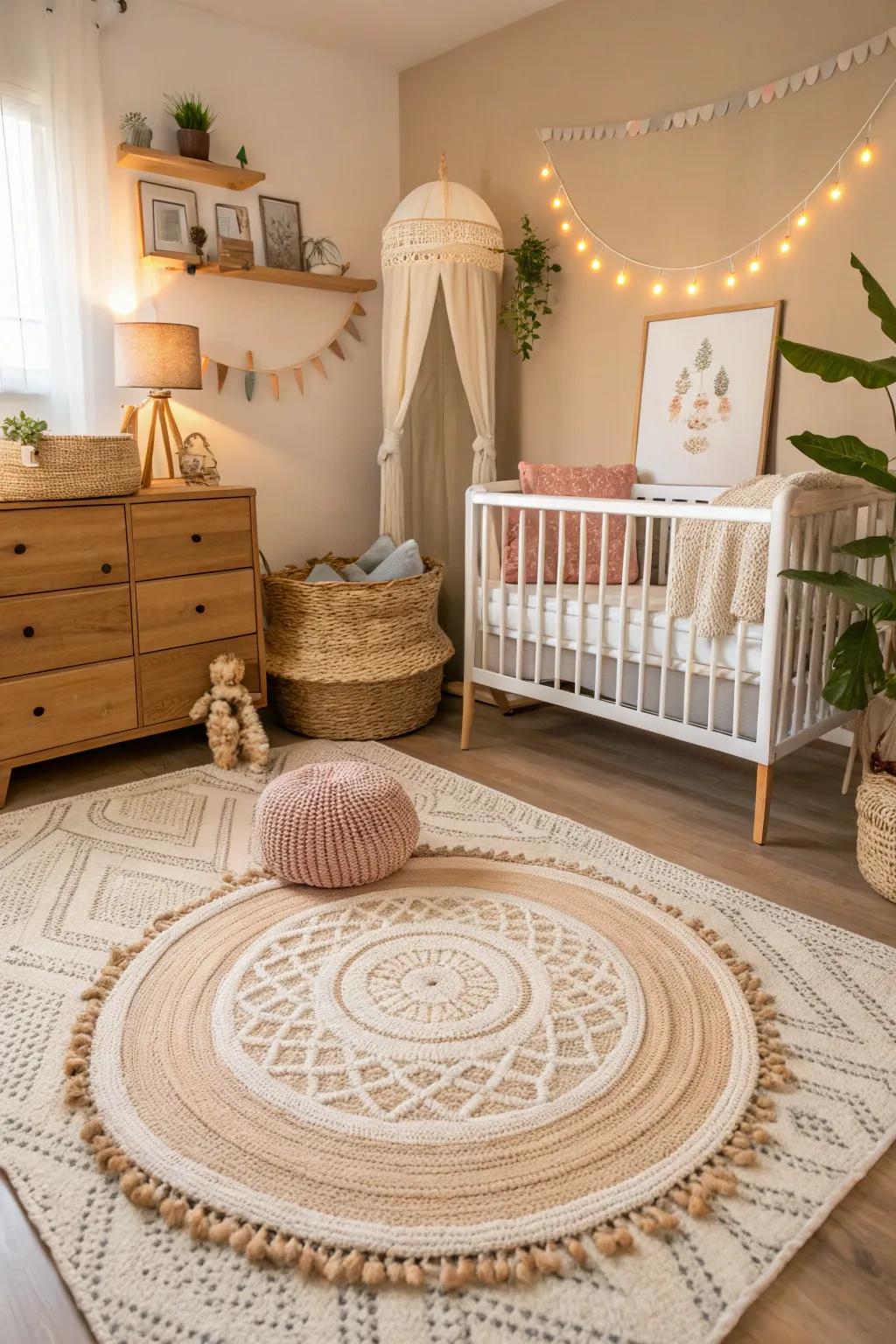 Textural items enhance the cozy and welcoming feel of the nursery.