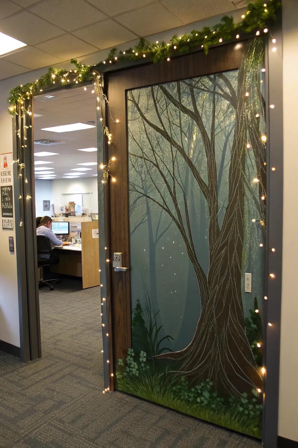 Enchant your space with a mystical forest-themed door.