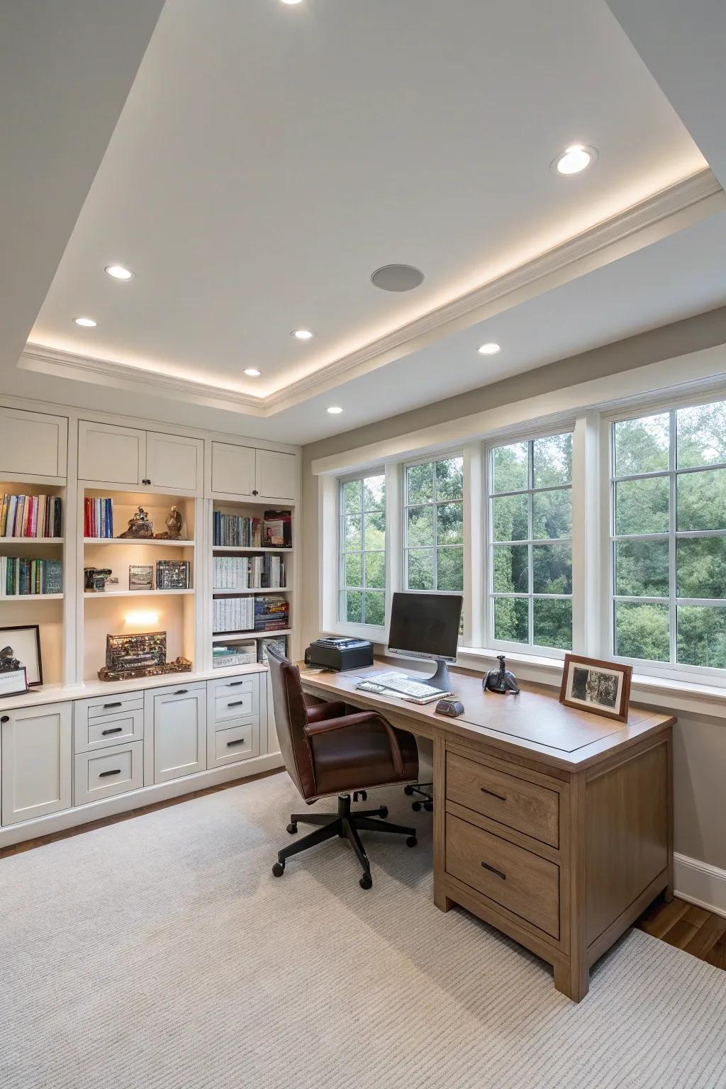 Recessed lighting provides clean and plenty of lighting.