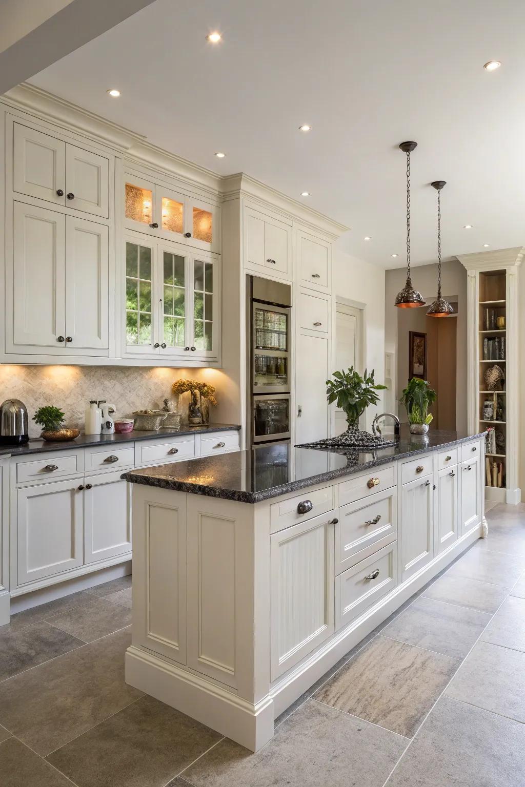 High cabinets maximize vertical space, offering extensive storage solutions.