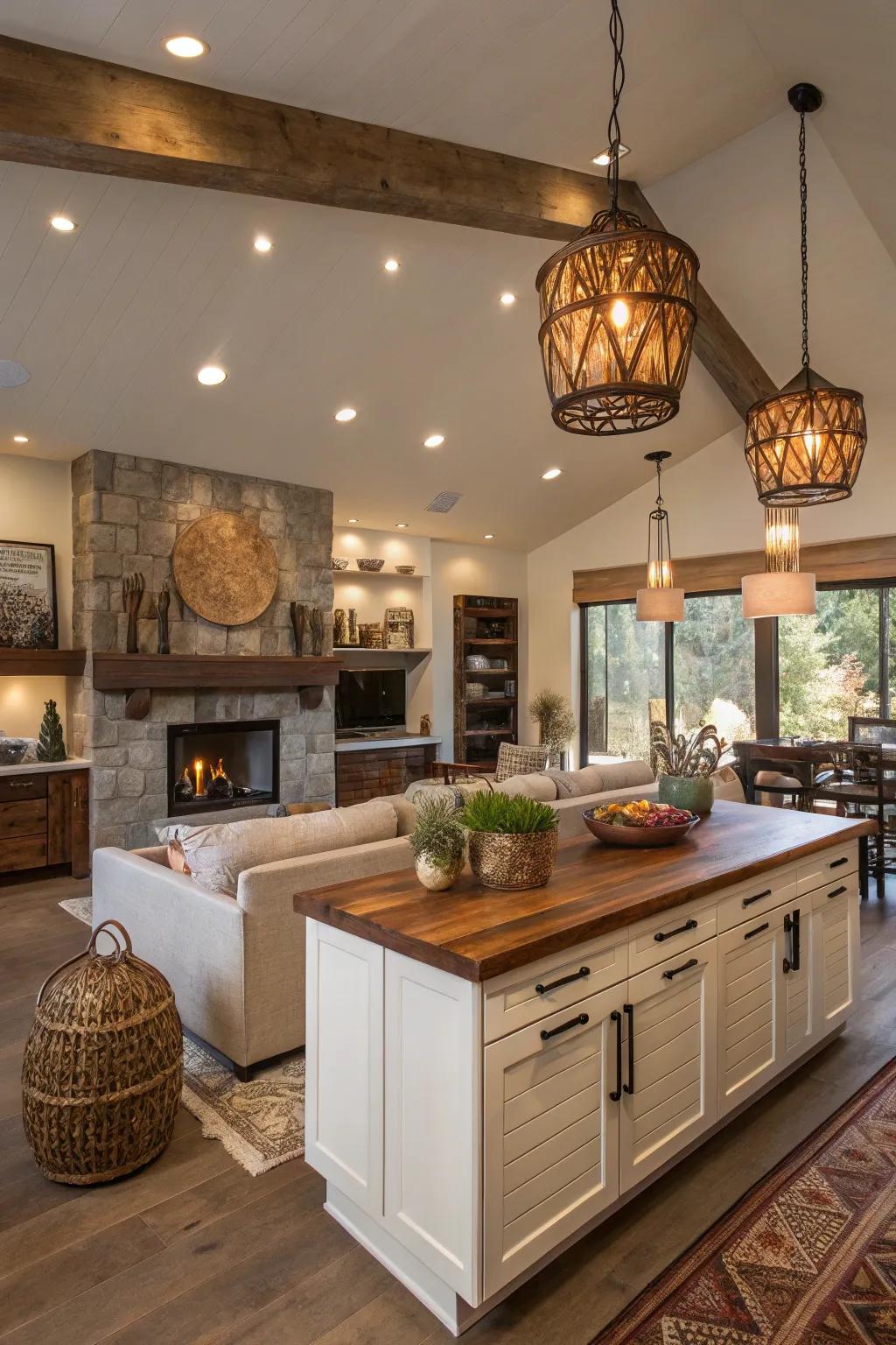 Artisanal elements infuse unique character into open-concept design.