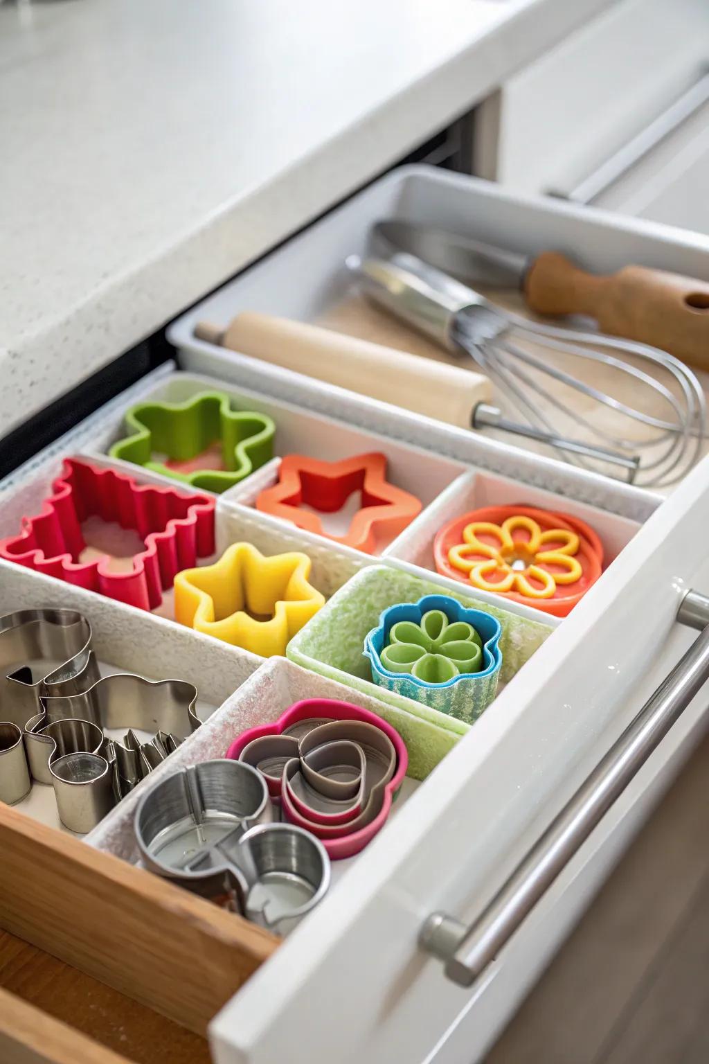 Area-conserving housing keeps cookie presses structured and available.