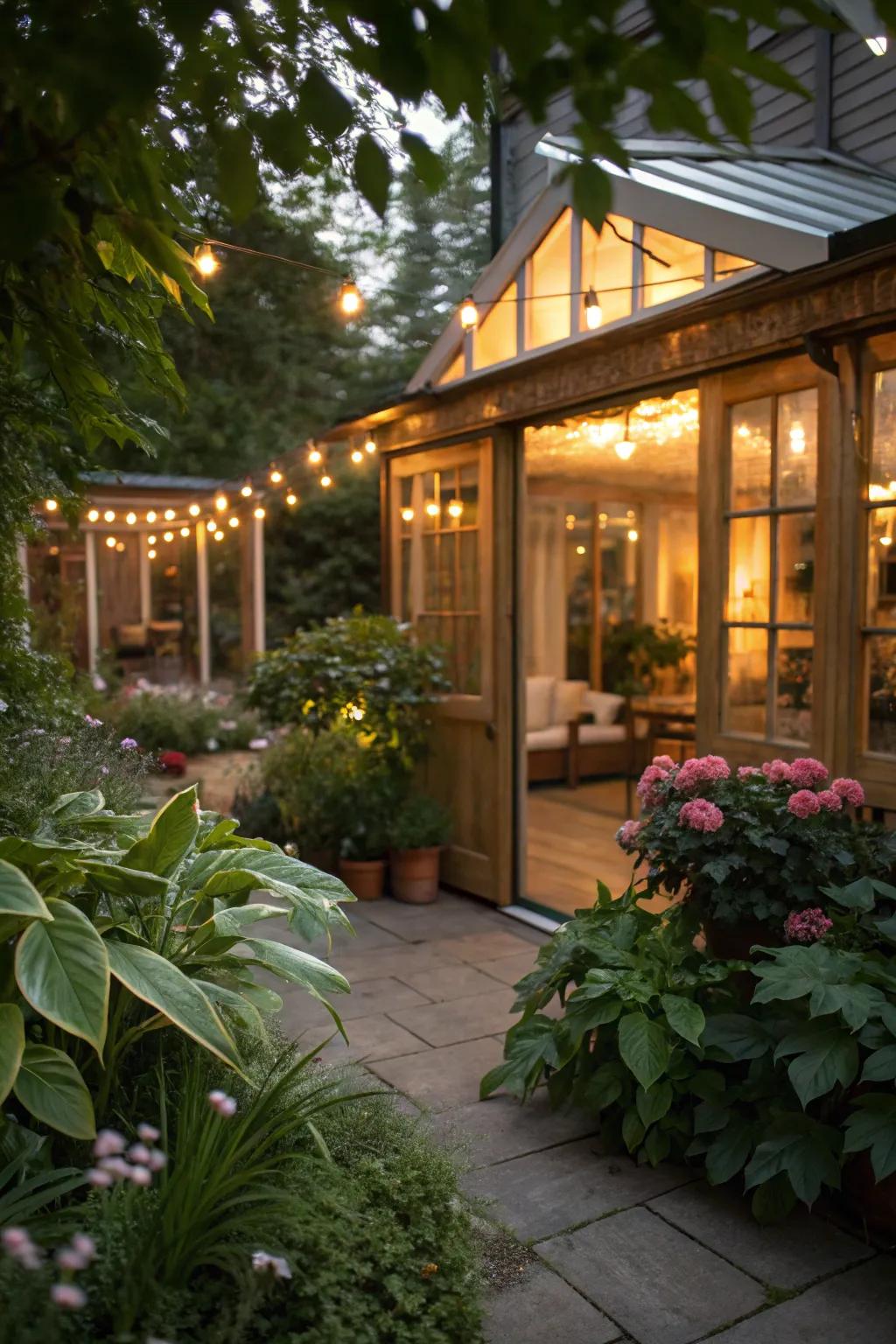 Ambient lighting improving the mood of a garden room.
