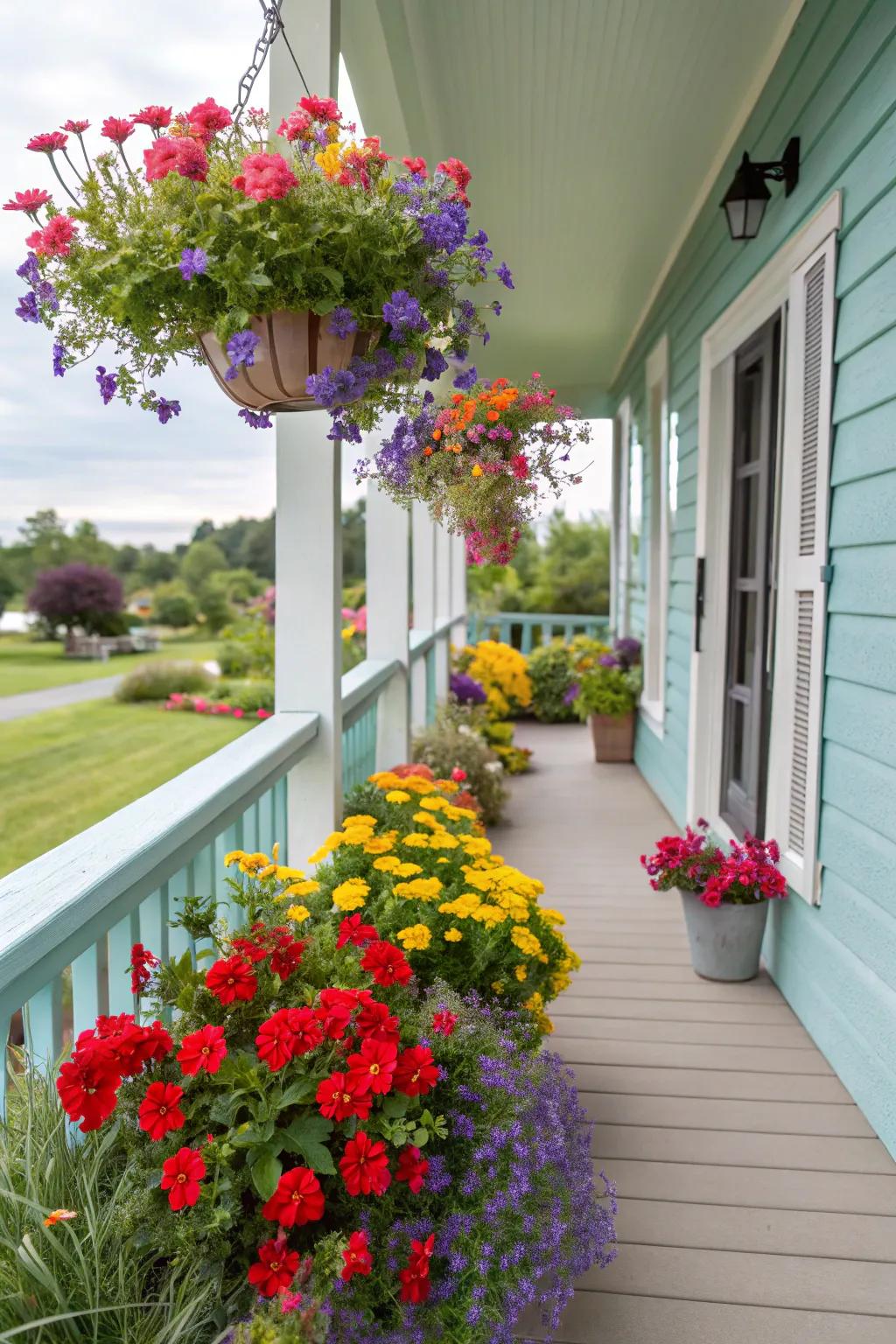 A vibrant burst of hue enlivens this cheerful porch.