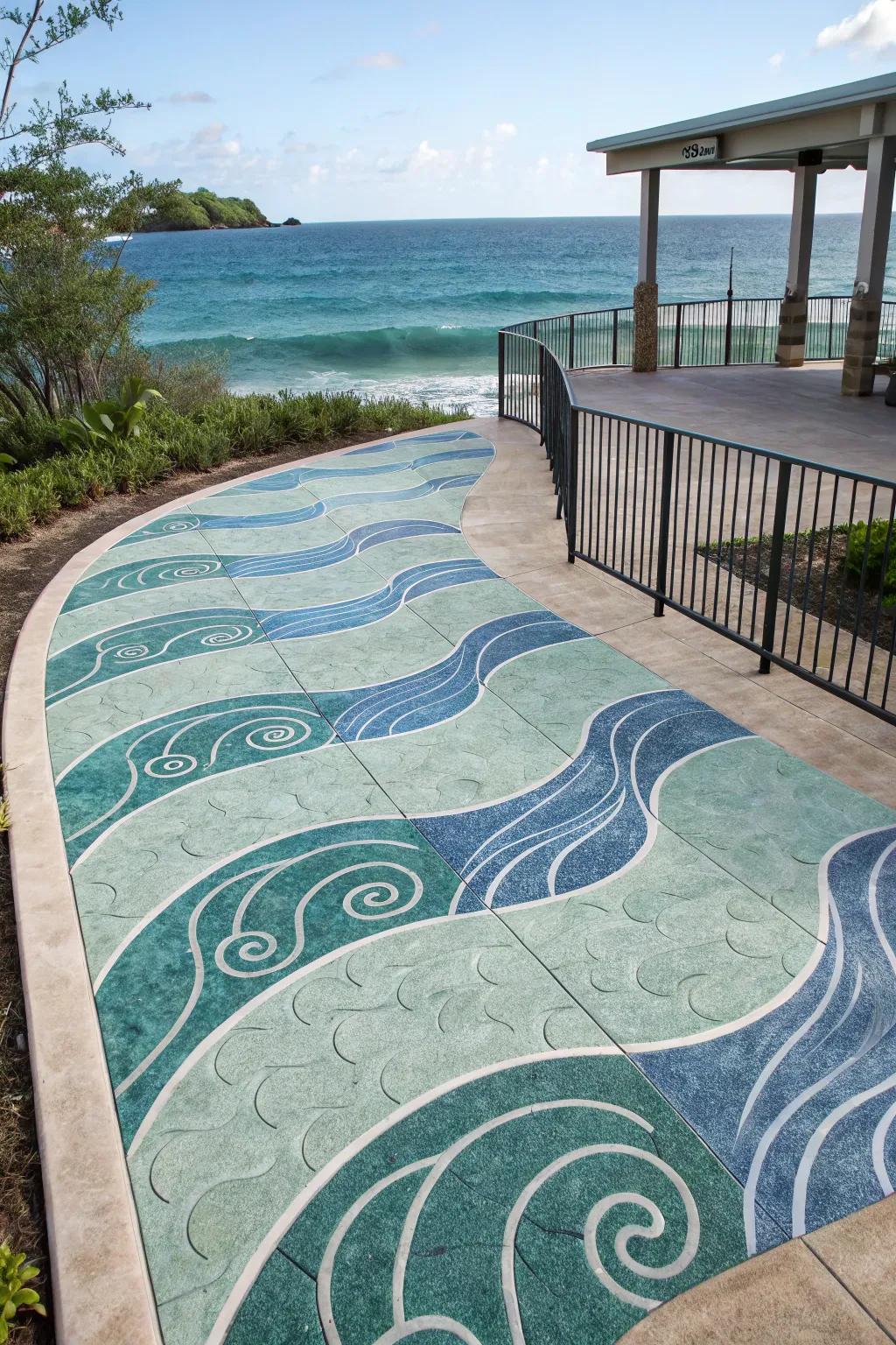 Crest designs bring a coastal ambiance to this patio space.