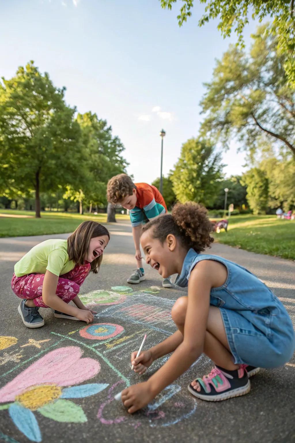 A sidewalk art area encourages creativity and artistic expression.