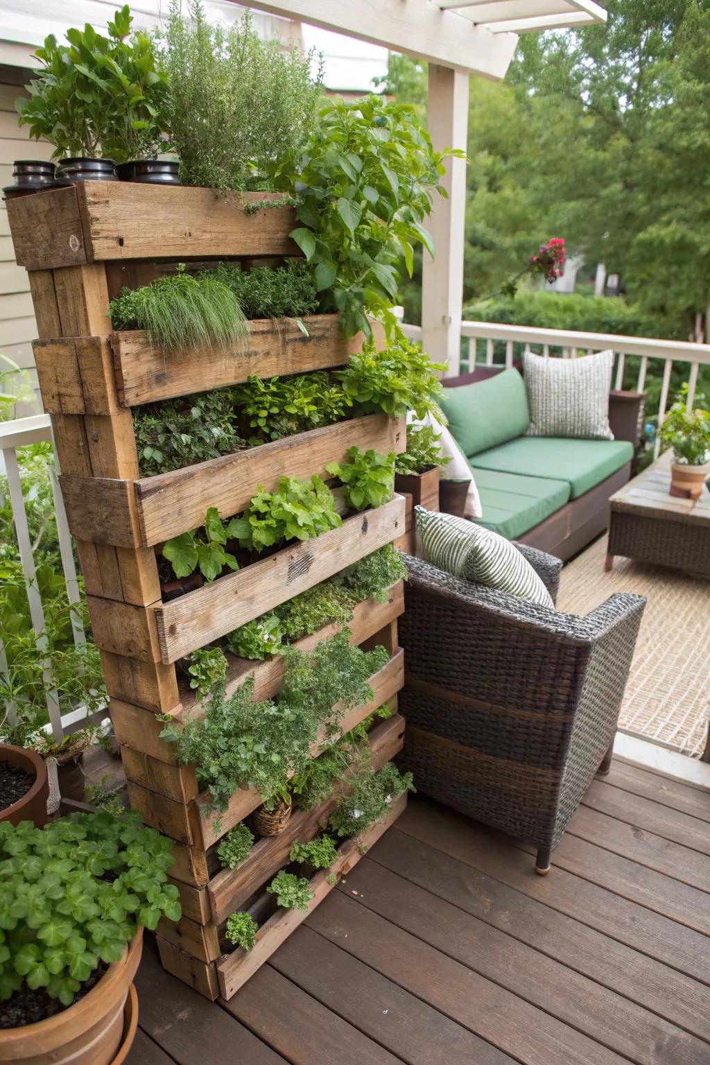 A lush sky-high garden maximizing patio space.