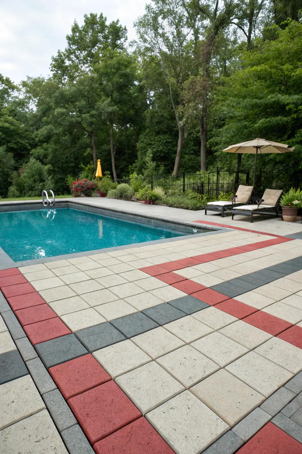 Bold-colored pavers add a playful and energetic touch.