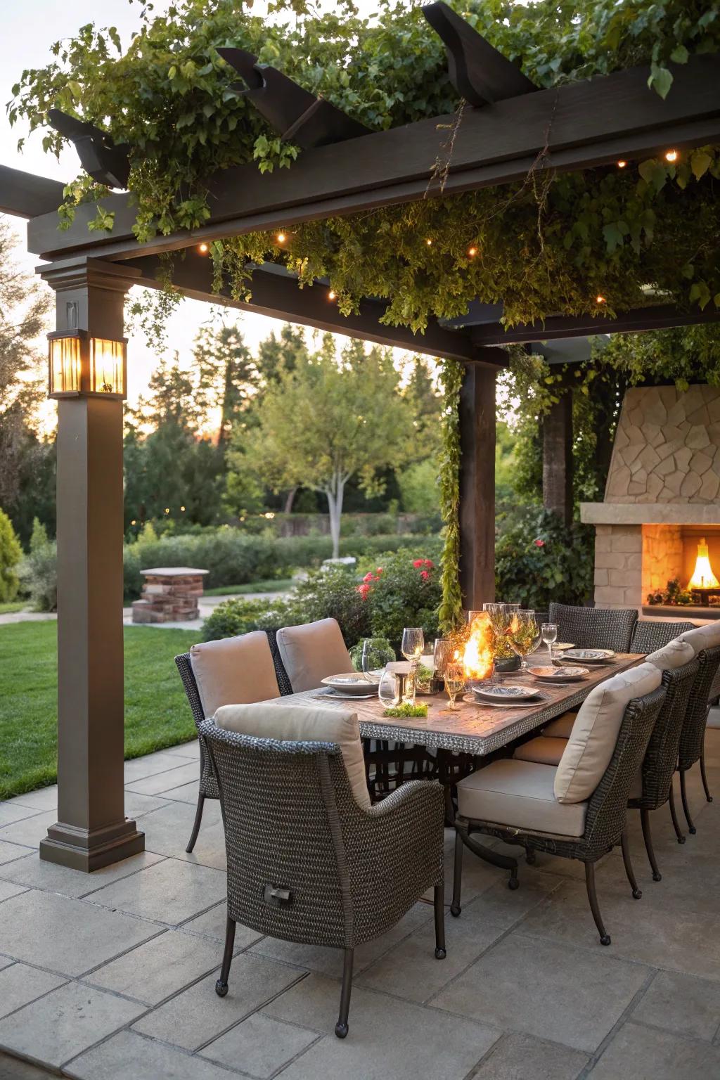 Savor meals and warmth with a fire spot dining set.