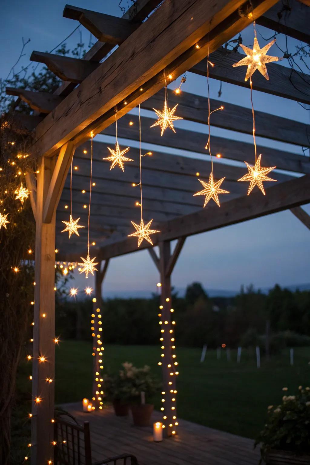 Bring the stars to your pergola through twinkling starburst lights.