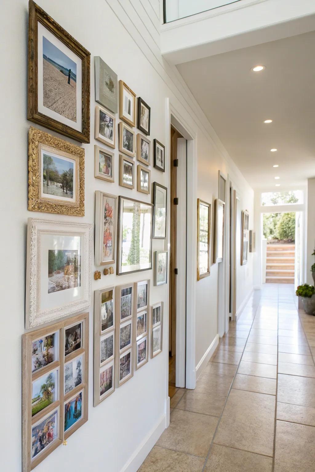 Mirrors around that featured photo wall echo brilliance then broaden that space.