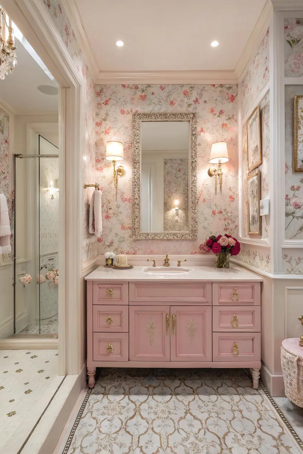 Rose botanical features enhance elegance.