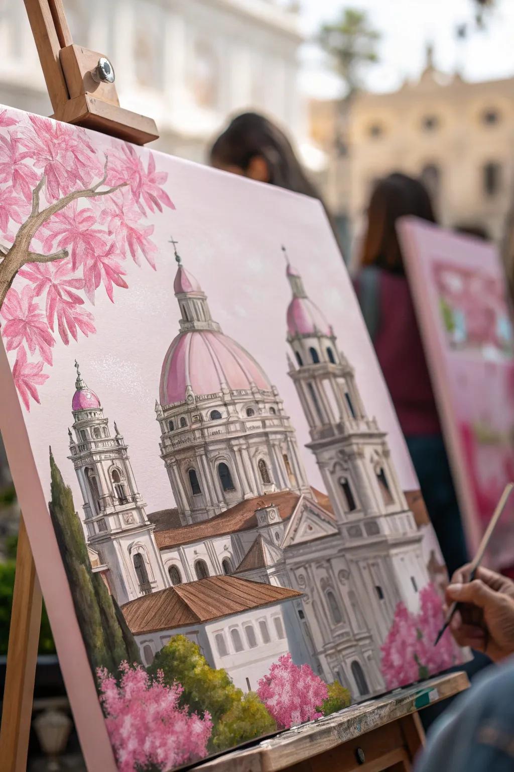 Sophisticated architectural artwork featuring rosy compositions.