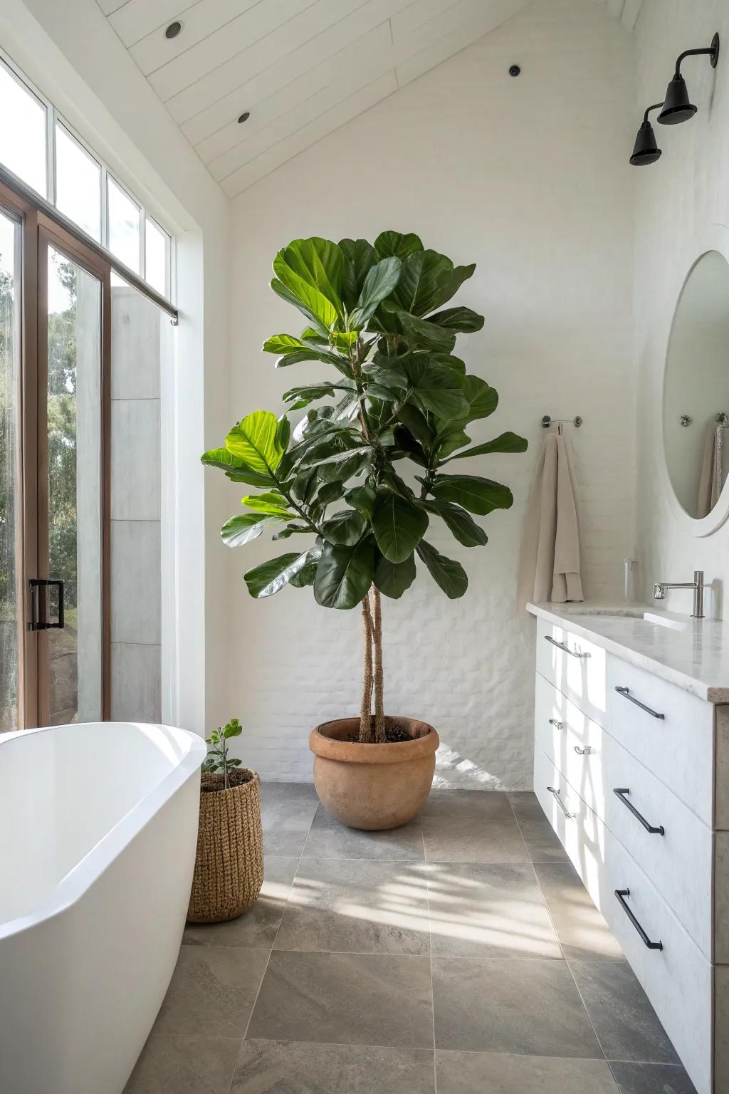 A single large plant can be impactful in a minimalist setting.
