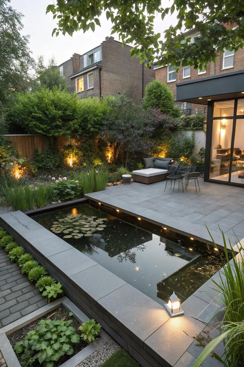 A contemporary lifted design in a city backyard.