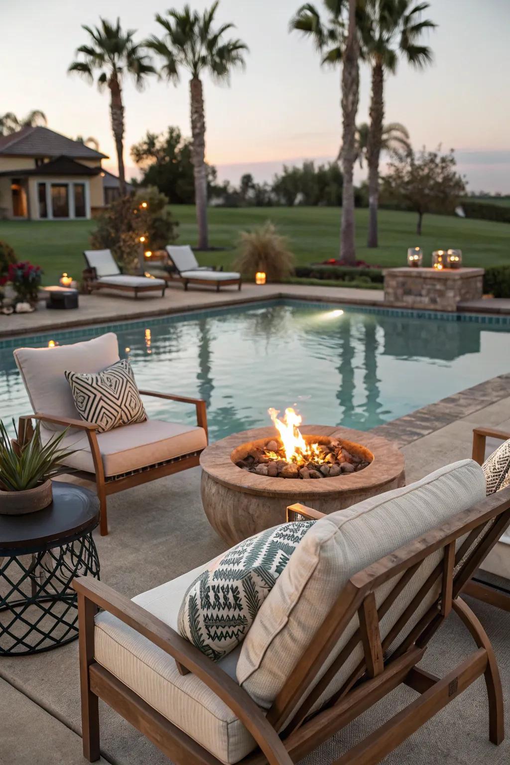 A fire source adds warmth and a focal point to your pool area.