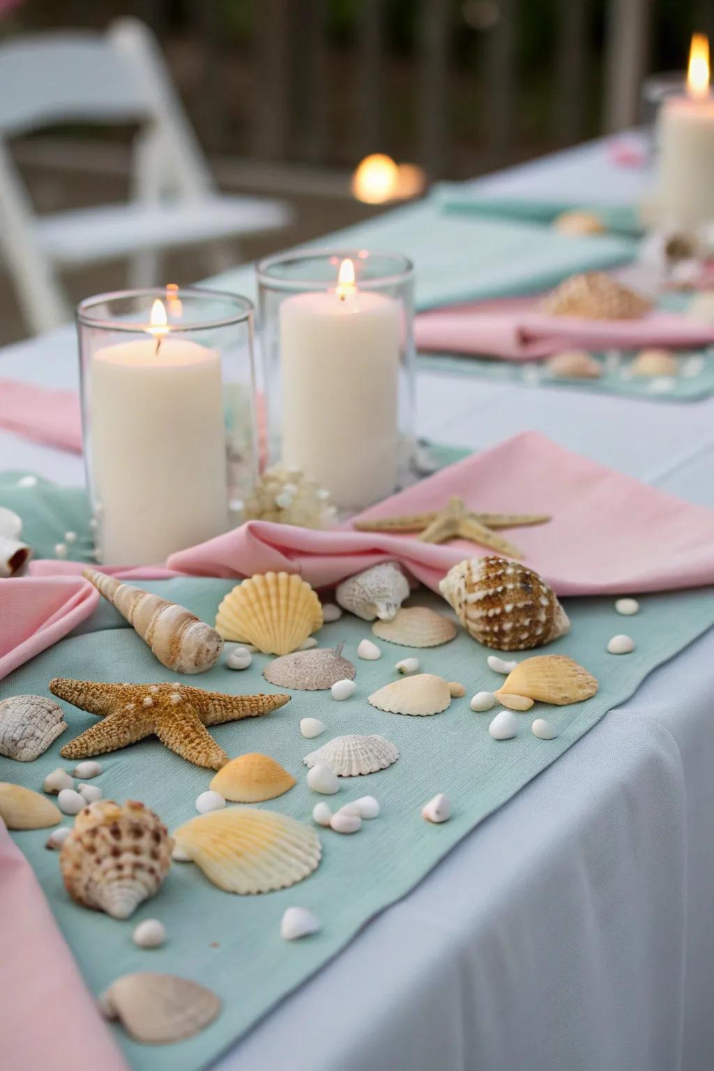 Seashells adding a seaside and sophisticated touch to the table decor.