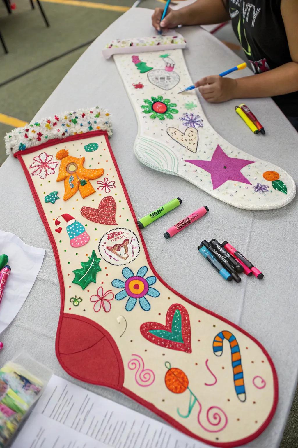 Personalized foam textile stockings, adding a playful touch to holiday decorations.