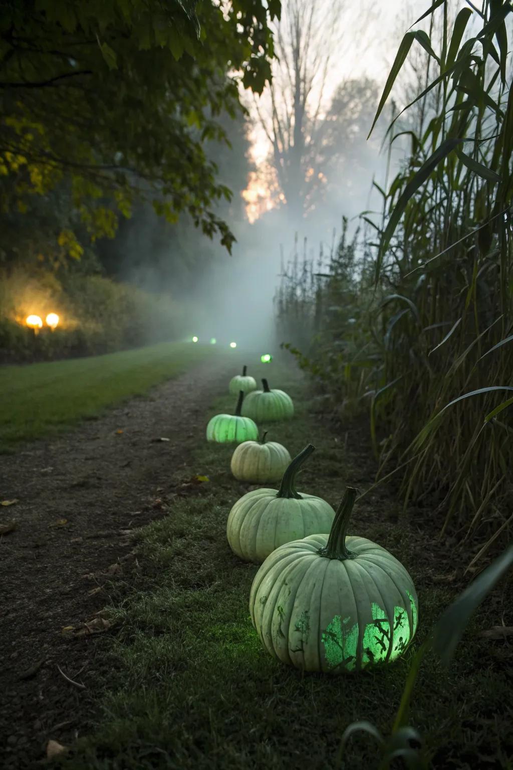 Eerie radiant darkness pumpkins for nighttime allure.