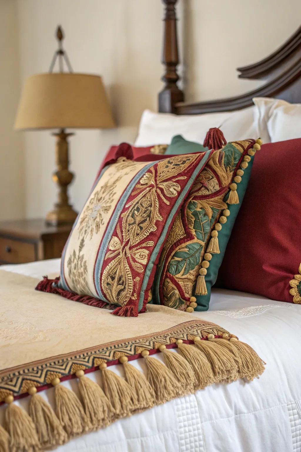 Tassels and fringe append a bohemian dash to pillow settings.
