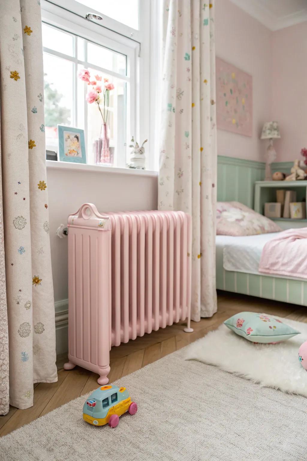 Light rose radiators add light playfulness.