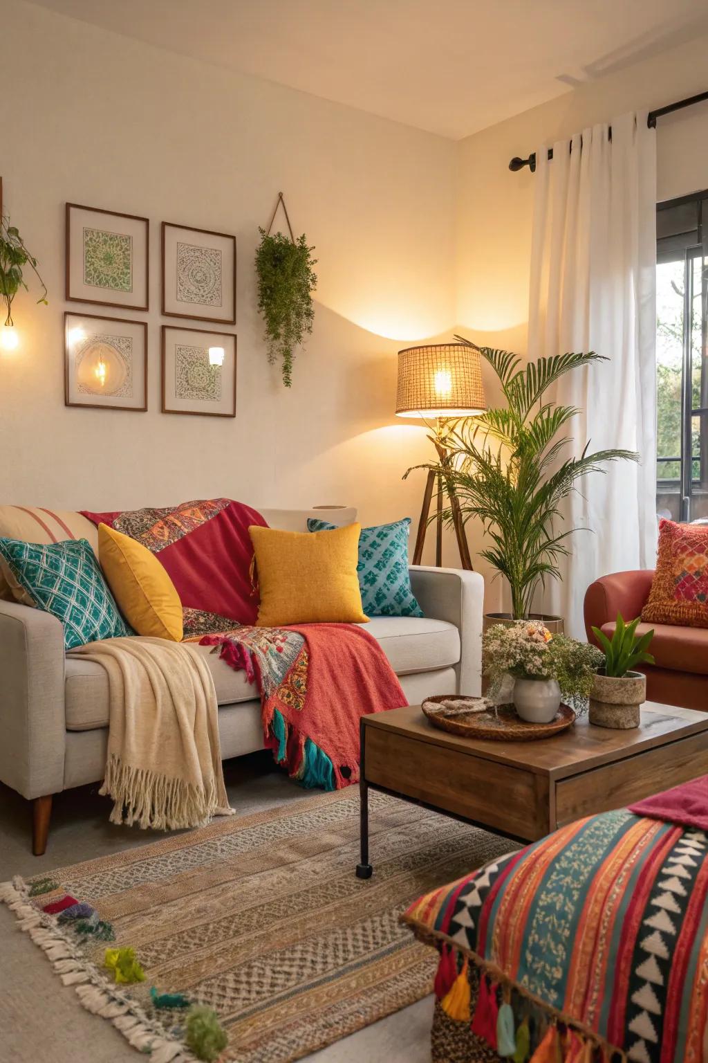 Refresh your area using ornamental pillows and throws.