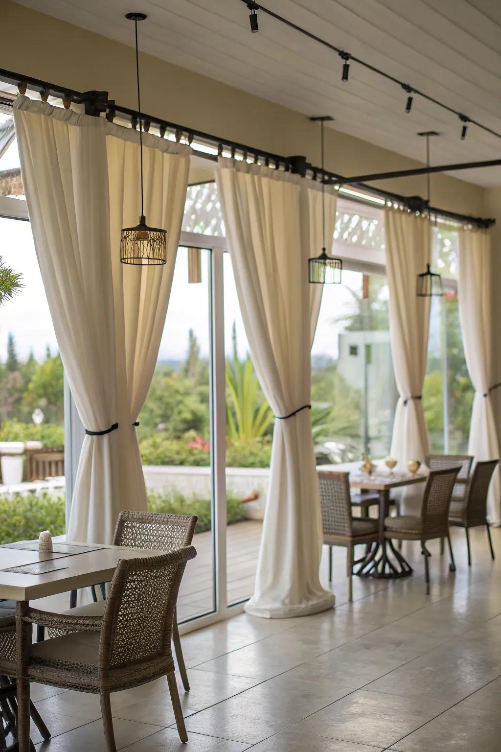 Drapery wire systems provide a sleek and Scandinavian-inspired curtain style.