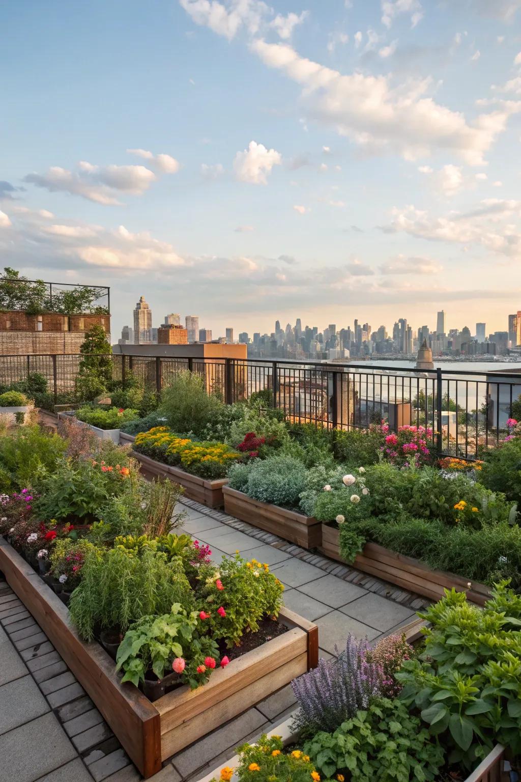 Change your rooftop into a garden haven using vibrant flora and herbs.